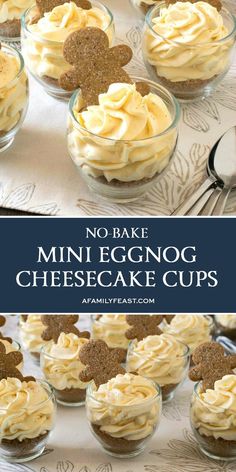 no bake mini eggnog cheesecake cups in glass bowls