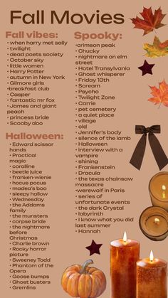 fall movies list with candles and pumpkins