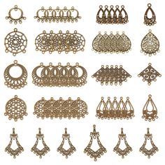 PRICES MAY VARY. ❤[1 BOX 54PCS 9 STYLE ALLOY LINKS CHARMS]: Totally 54pcs 9 different styles tibetan style alloy chandelier components links, 6pcs/style, with common metal colors: silver, suitable for most jewelry making crafts. ❤[SIZE]: Tibetan style chandelier component links charms about 28x15.5x1mm(1.1x0.6x0.04inch), hole: 1.5mm; Box about 10.8x7.4x1.8cm. ❤[GOOD QUALITY ALLOY MATERIAL]: Component connector charms are made of alloy with high quality, has beautiful metal luster, not easy to ch Chandelier Earrings Diy, Tibetan Earrings, Diy Collier, Earring Dangle, Earring Drop, Jewelry Making Kit, Earrings Diy, Jewelry Making Charms, Making Crafts