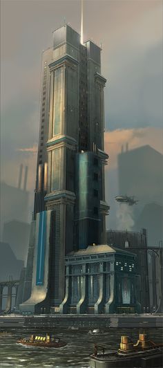 an artist's rendering of a futuristic city in the middle of the ocean,