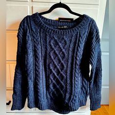 Never Been Worn Navy Blue Chunky Cable Knit Sweater From Banana Republic. Cozy Oversized Sweater With Slouchy Fit. Great Quality, Cozy Cable Knit Perfect For Fall & Winter. Never Worn, Tags On. Dark Blue Knit Sweater, Secondhand Embarrassment, Brandy Outfit, Navy Cable Knit Sweater, Ocean Outfits, Dark Blue Sweater, Cozy Oversized Sweaters, Outfit Pieces, Knit Sweater Outfit