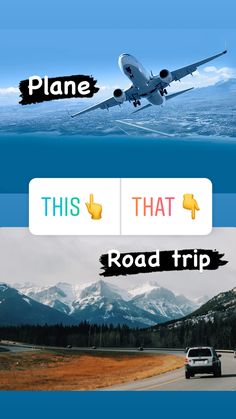 an airplane is flying over the mountains and road trip