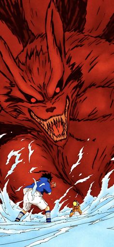 an animated image of a demon attacking a man in the middle of a snow covered area