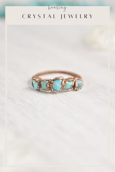 Your raw turquoise ring collection is not complete without a multi stone turquoise ring. Handmade with healing crystals and natural stones, this copper and turquoise ring awakens the wild woman. The turquoise stacking ring is made with electroformed copper, making each piece unique and one of a kind, just like you. Embrace your intuitive nature and click through to see more raw turquoise stone jewelry!