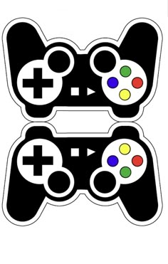 two video game controller stickers on top of each other, with different colored buttons