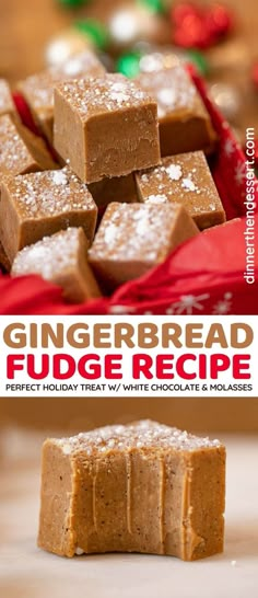 gingerbread fudge recipe with text overlay and image in the bottom right corner