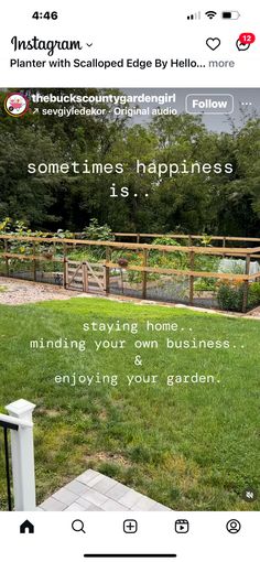 an instagram page with the caption'something happens happiness staying home finding your own business enjoying your garden '