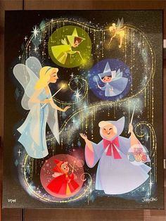 an image of three fairy princesses in the night sky with stars and sparkles