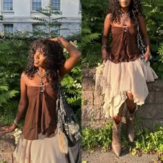 Eathy Girl Outfits, Earthy Cute Outfits, Unreal Unearth Outfit, Fairycore Outfit Black Women, Spiritual Earthy Aesthetic, Black Earthy Girl Outfit, Y2k Boho Aesthetic, Earthy Dress Outfits, Earthy Fairy Outfits