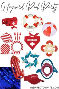 a collage of lifeguard themed party items