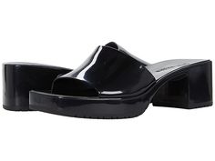 Steve Madden Harlin Sandal - Women's Dress Sandals : Black : Add a splash of fun to your wardrobe wearing the Steve Madden Harlin Sandal. Man-made upper, lining, insole, and outsole. Chunky block heel. Slip-on construction. Open toe silhouette. Imported. Measurements: Heel Height: 2 in Weight: 10.2 oz Product measurements were taken using size 6, width M. Please note that measurements may vary by size. Weight of footwear is based on a single item, not a pair. Chic Summer Heels With Rubber Heel Cap, Modern Block Heel Sandals With Translucent Outsole, Summer Open Toe Heels With Rubber Heel Cap, Summer Heels With Rubber Heel Cap, Trendy Block Heels With Rubber Heel Cap, Black Shoes Heels, Melissa Shoes, Platform Clogs, Discreet Tattoos