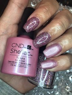 Lecenté Firefly nails by Kelly Smallman Firefly Nails, Nails Shallec, Cnd Glitter Shellac, Pink Glitter Shellac Nails, Manicure Colors Fall, Fall Color Combos, Gel Manicure Diy, Pink Purple Sparkle Nails