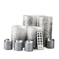 silver glitter candles with remote control on white background