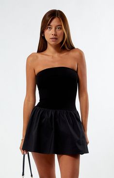 LA Hearts Strapless Drop Waist Mini Dress | PacSun Strapless Dress With Shirt Underneath, Drop Waist Corset Dress, Drop Waist Dress Outfit, Drop Waist Dress Aesthetic, Pretty Little Thing Outfits, Dress With Shirt Underneath, Black Drop Waist Dress, Drop Waist Dress Mini, 80s Drop Waist Dress