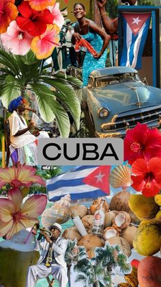 cuba collage with flowers and people in the background