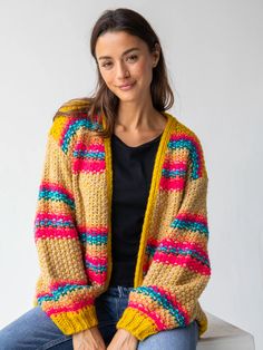 Oversized Striped Cardigan Sweater - Mustard-view 1 90s Core, Colorful Cardigan, Knit Inspiration, Trendy Cardigans, Tie Shirts, Make Your Outfit, Colored Cardigans, Meeting Friends, Cozy Knit Sweater