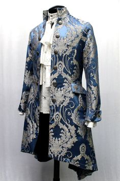 Elegant Formal Outerwear With Historical Design, Order Of The Dragon, Frock Coat, Fantasy Clothing, Fantasy Fashion, Mens Costumes, Blue Satin, Character Outfits, Historical Fashion