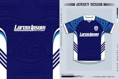 the jersey design is shown in blue and white