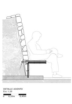 a drawing of a man sitting on a chair next to a tall structure with a ladder