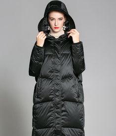 hooded-women-winter-down-coat (4) Thick Duck Down Outerwear For Fall, Oversized Duck Down Outerwear For Fall, Solid Down Outerwear For Fall, Fall Solid Down Outerwear, Solid Color Down Outerwear For Fall, Long Sleeve Duck Down Outerwear, Fall Solid Color Down Outerwear, Duck Down Outerwear With Detachable Hood For Fall, Solid Duck Down Outerwear For Cold Weather