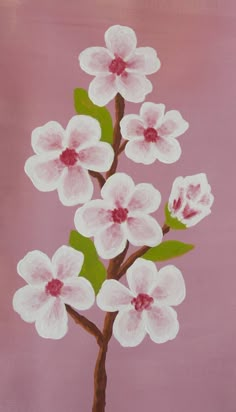 a painting of white flowers on a pink background