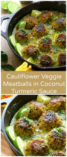 cauliflower veggie meatballs in coconut turment sauce are an easy and healthy side dish