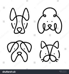 four dog's faces with different shapes and sizes