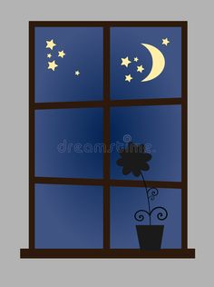 an open window with stars and a flower in it royalty illustration stock images for windows