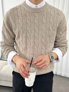 Men Knitted Sweater, Mens Fall Outfits, Gents Sweater, Loose Pullover Sweater, Pullover Mode, Fall Outfits Men, Classic Sweater