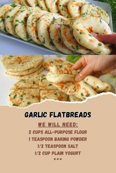 garlic flatbreads recipe with instructions on how to bake them in the oven