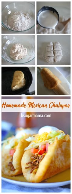 homemade mexican chalupas with ingredients and instructions to make them in the microwave