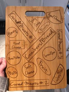 a cutting board with some writing on it