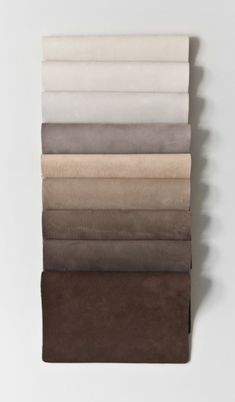 six different colors of fabric on a white background