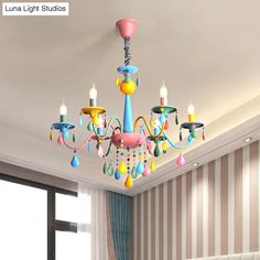 a colorful chandelier hanging from the ceiling