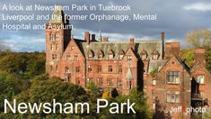 an old brick building surrounded by trees and clouds with the words newsham park on it