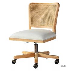 an office chair with wheels and a cushion on the backrest is shown in this image