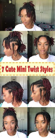 7 Quick And Easy Styles You Can Do With Your Mini Twists #minitwiststyles, #naturaltwiststyles, #twiststyles #minitwists, #shortnaturalhair, #naturalblackhair Natural Twist Styles, Big Chop Natural Hair, Updo Tutorial, Natural Hair Twists, Natural Hairstyles For Kids, Twist Styles, Mini Twists