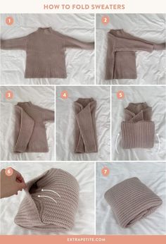 how to fold sweaters on top of a bed with instructions for making them look like they