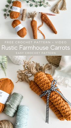 crochet pattern and video for rustic farmhouse carrots