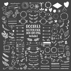 a collection of hand drawn doodles and other decorative elements on a blackboard background