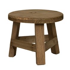 a small wooden stool sitting on top of a white background