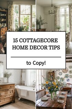 a collage of photos with the words cottage decor tips to copy