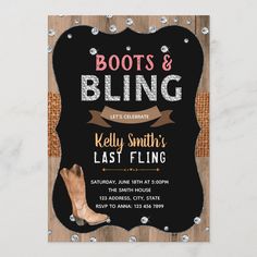 boots and bling birthday party card