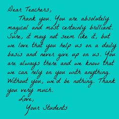 a handwritten thank letter to teacher