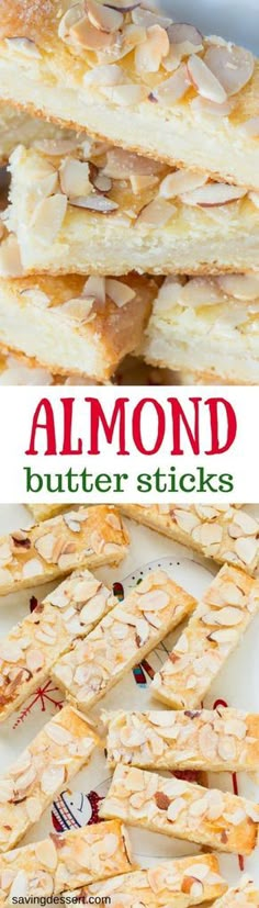 almond butter sticks stacked on top of each other in front of the words almond butter sticks