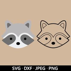 a raccoon and a fox face on a brown background with the words svg dxf jpeg - png