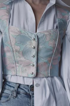 Top Corset, Corset Fashion, Blazer Style, Vest Blazer, Drafting Patterns, Diy Blouse, Floral Jacquard, Pattern Dress, Fashion Blouse