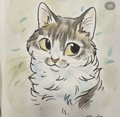 a drawing of a cat with yellow eyes