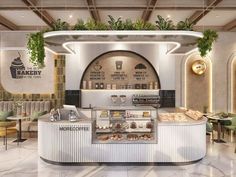 the inside of a bakery with lots of counter space