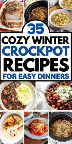 Easy and cozy winter crockpot meals for a family on a budget. These easy beef and chicken crockpot recipes are frugal family weeknight dinners and healthy crockpot recipes for cold weather nights.